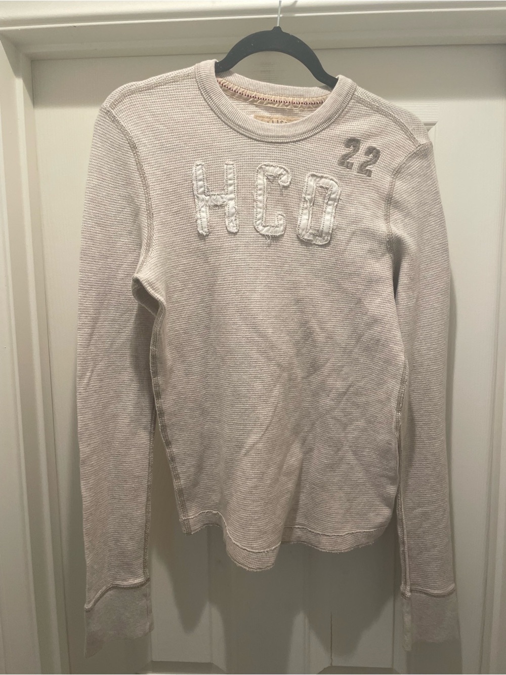 Hollister Long Sleeve Waffle T-Shirt Men’s Size S Cream 100% Cotton